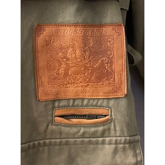 VINTAGE 80s Together! Trench Coat with Leather Under Collar & Trim Sz 10 - Picture 4 of 6